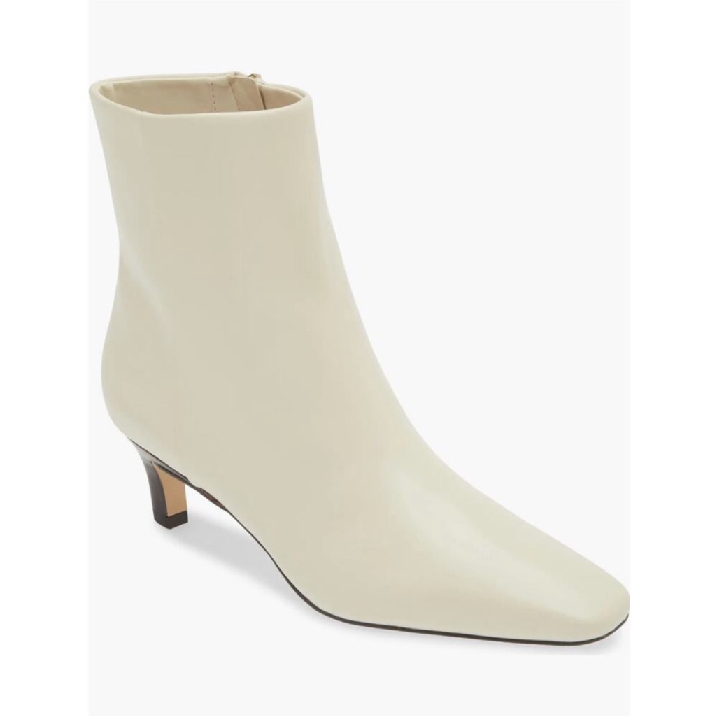 Nordstrom Arazio Kitten Heel Ankle Boots Cream Leather 6.5 Sleek Pointed Toe
